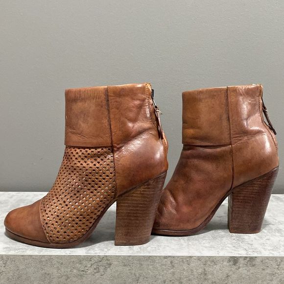 RAG & BONE Brown/Tan Leather Lasercut Accents Ankle Boot/Booties Size 6.5 - Picture 6 of 15